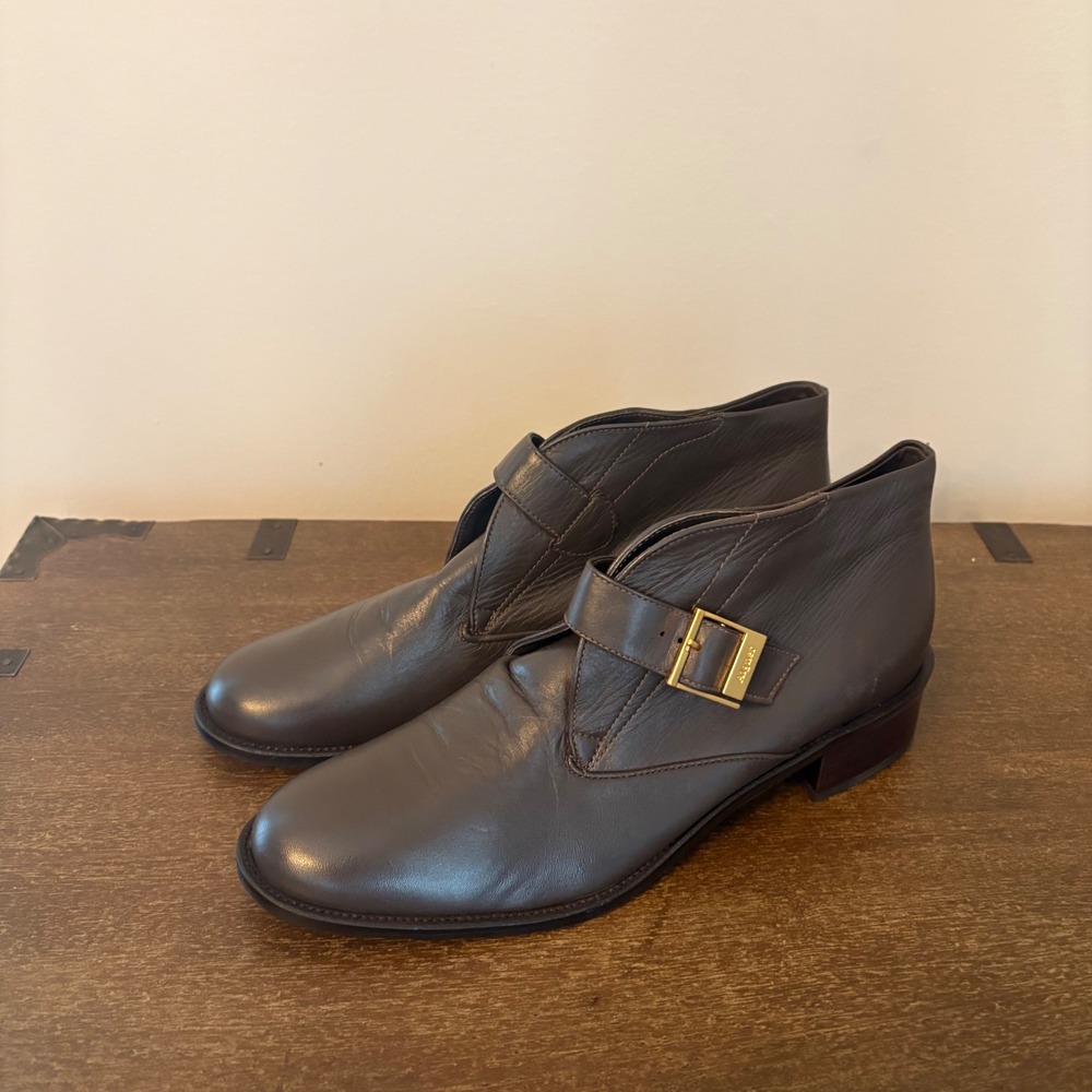 Etienne Aigner Womens‎ 10M Brown Leather Monk Strap Ankle Boots Block Heel